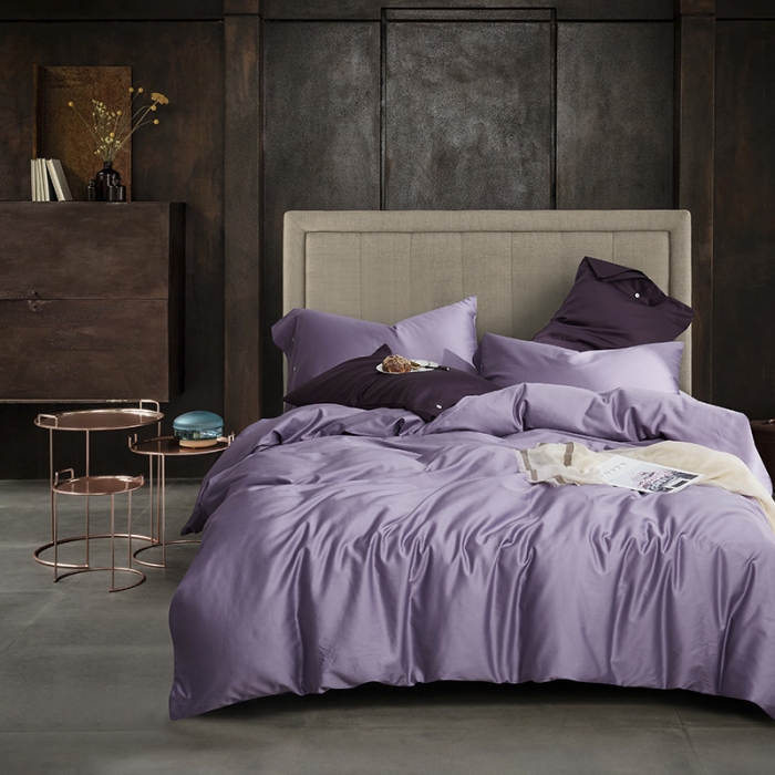 91家纺网 家纺一手货源 找家纺 优然居家纺 60支长绒棉纯色四件套高贵紫