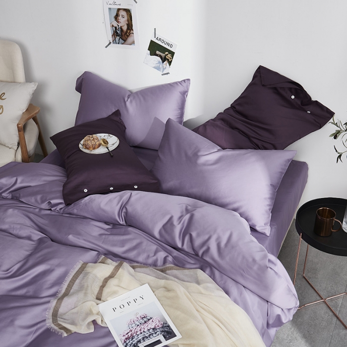 91家纺网 家纺一手货源 找家纺 优然居家纺 60支长绒棉纯色四件套高贵紫