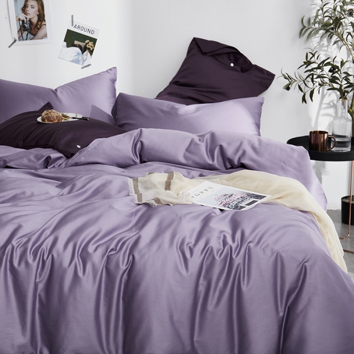 91家纺网 家纺一手货源 找家纺 优然居家纺 60支长绒棉纯色四件套高贵紫
