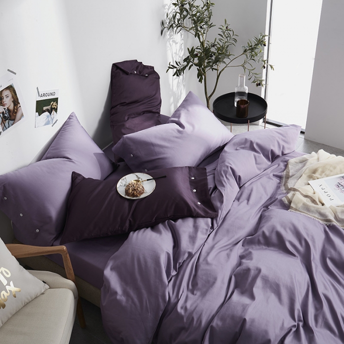 91家纺网 家纺一手货源 找家纺 优然居家纺 60支长绒棉纯色四件套高贵紫