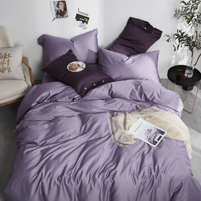 91家纺网 家纺一手货源 找家纺 优然居家纺 60支长绒棉纯色四件套高贵紫