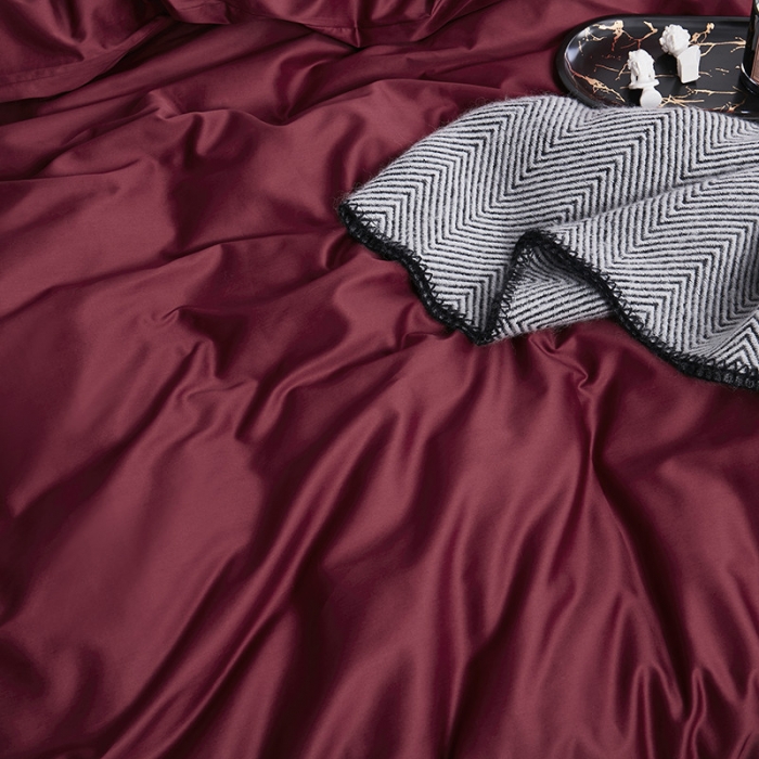 91家纺网 家纺一手货源 找家纺 优然居家纺 60支长绒棉纯色四件套酒红