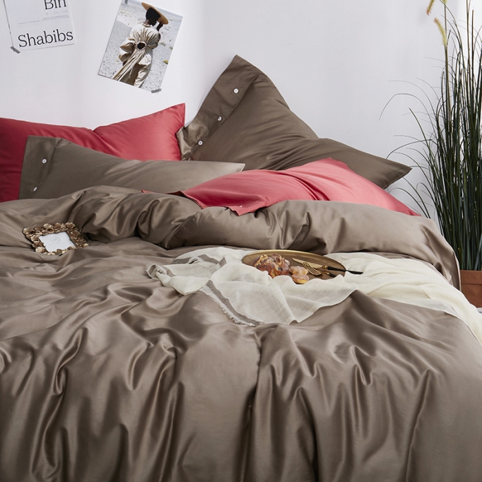 91家纺网 家纺一手货源 找家纺 优然居家纺 60支长绒棉纯色四件套卡其