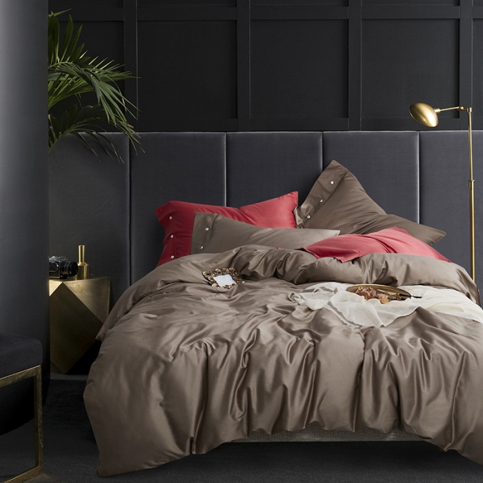 91家纺网 家纺一手货源 找家纺 优然居家纺 60支长绒棉纯色四件套卡其