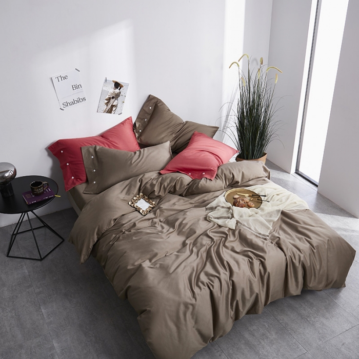 91家纺网 家纺一手货源 找家纺 优然居家纺 60支长绒棉纯色四件套卡其