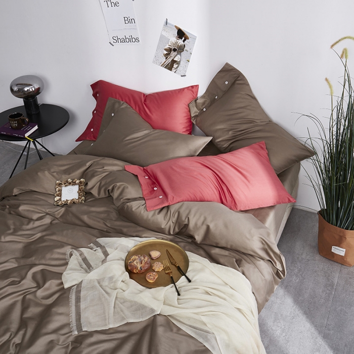 91家纺网 家纺一手货源 找家纺 优然居家纺 60支长绒棉纯色四件套卡其