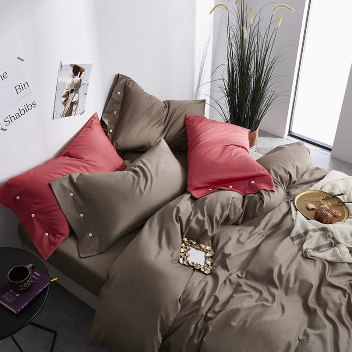 91家纺网 家纺一手货源 找家纺 优然居家纺 60支长绒棉纯色四件套卡其