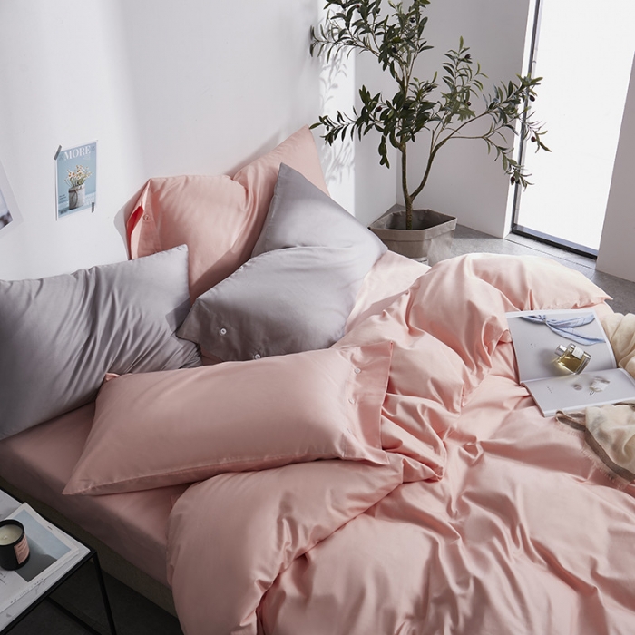 91家纺网 家纺一手货源 找家纺 优然居家纺 60支长绒棉纯色四件套萝莉粉