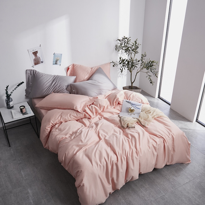 91家纺网 家纺一手货源 找家纺 优然居家纺 60支长绒棉纯色四件套萝莉粉