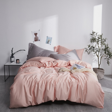 优然居家纺 60支长绒棉纯色四件套萝莉粉