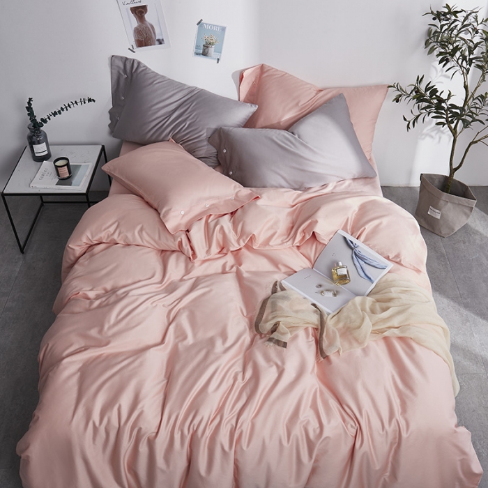 91家纺网 家纺一手货源 找家纺 优然居家纺 60支长绒棉纯色四件套萝莉粉