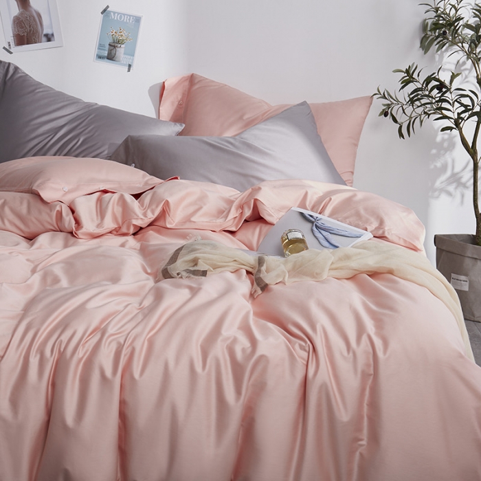 91家纺网 家纺一手货源 找家纺 优然居家纺 60支长绒棉纯色四件套萝莉粉