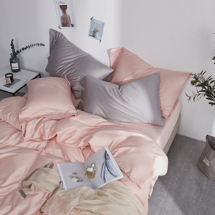 91家纺网 家纺一手货源 找家纺 优然居家纺 60支长绒棉纯色四件套萝莉粉