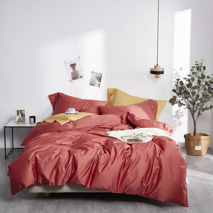 91家纺网 家纺一手货源 找家纺 优然居家纺 60支长绒棉纯色四件套珊瑚红