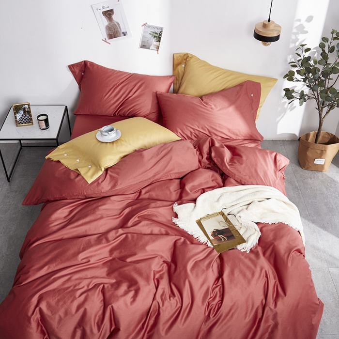 91家纺网 家纺一手货源 找家纺 优然居家纺 60支长绒棉纯色四件套珊瑚红