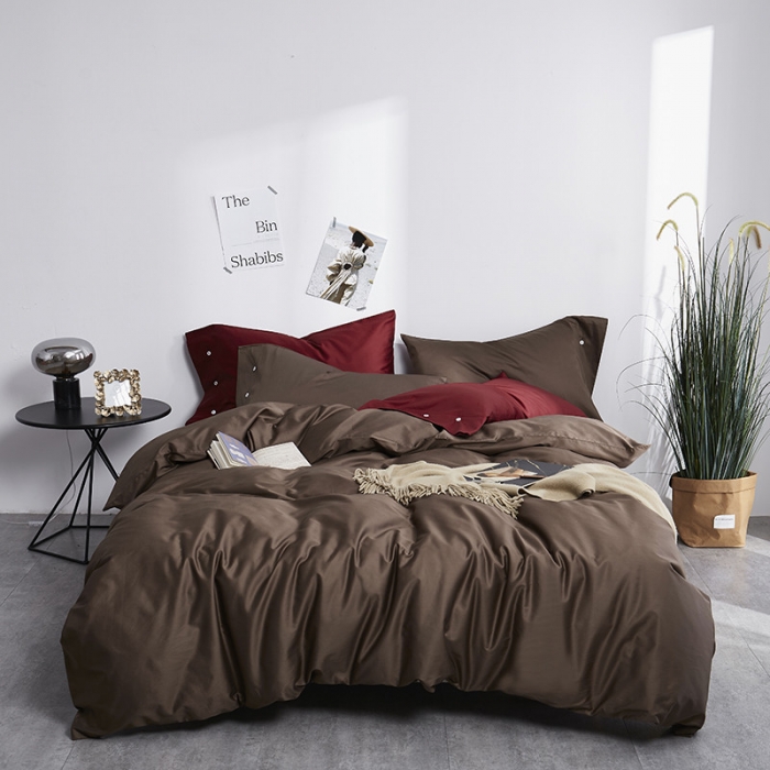 91家纺网 家纺一手货源 找家纺 优然居家纺 60支长绒棉纯色四件套深牧咖