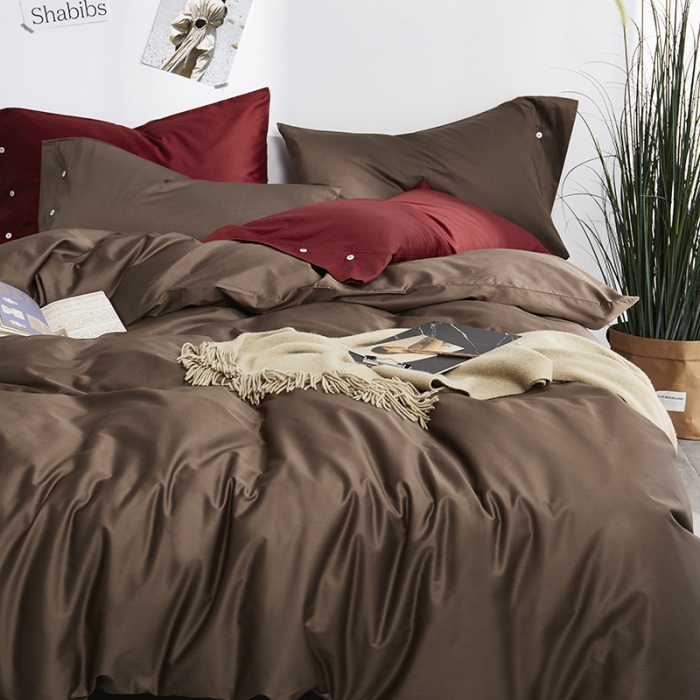 91家纺网 家纺一手货源 找家纺 优然居家纺 60支长绒棉纯色四件套深牧咖