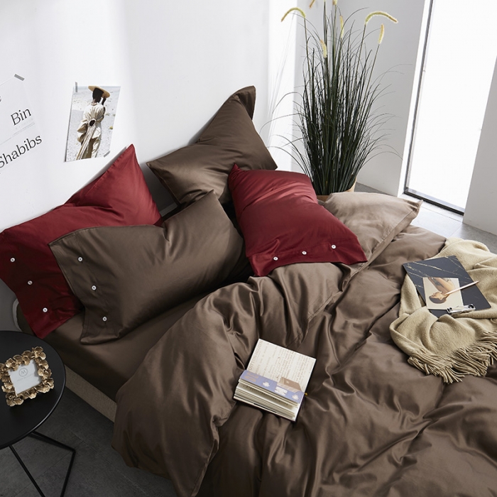 91家纺网 家纺一手货源 找家纺 优然居家纺 60支长绒棉纯色四件套深牧咖