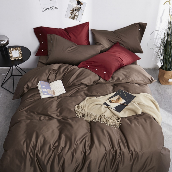 91家纺网 家纺一手货源 找家纺 优然居家纺 60支长绒棉纯色四件套深牧咖