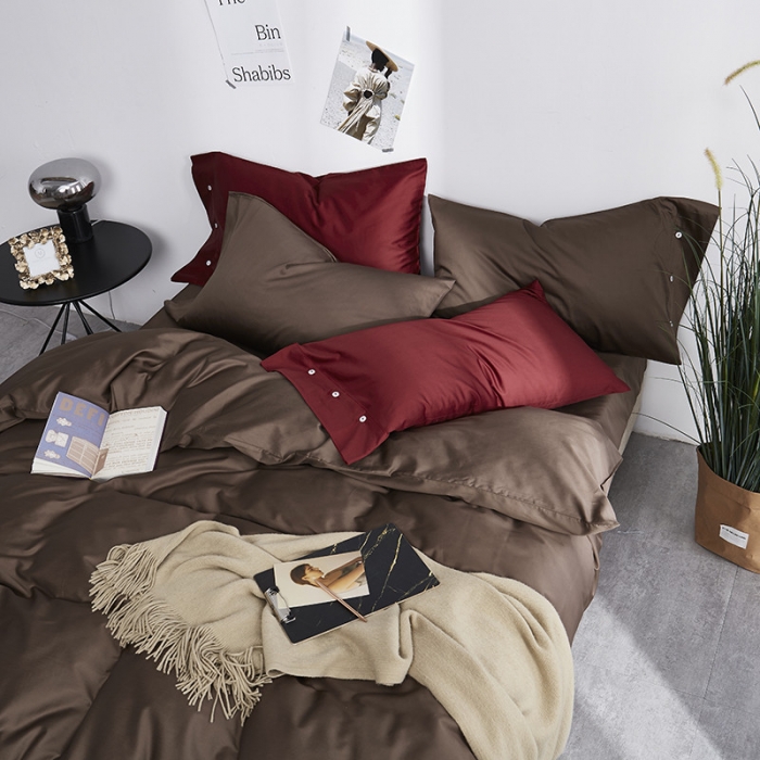 91家纺网 家纺一手货源 找家纺 优然居家纺 60支长绒棉纯色四件套深牧咖