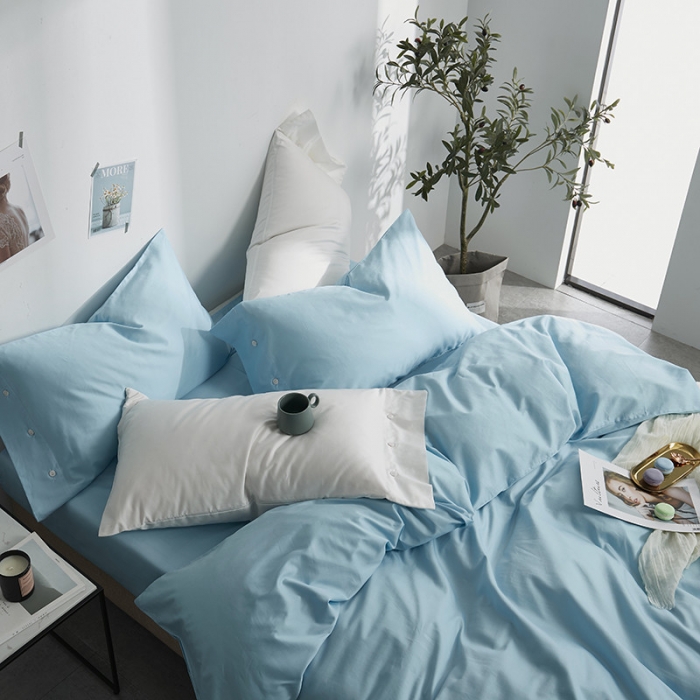 91家纺网 家纺一手货源 找家纺 优然居家纺 60支长绒棉纯色四件套天空蓝