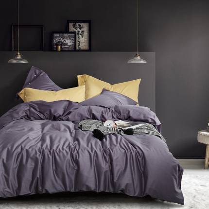 优然居家纺 60支长绒棉纯色四件套优雅紫灰