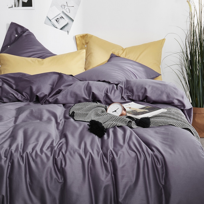 91家纺网 家纺一手货源 找家纺 优然居家纺 60支长绒棉纯色四件套优雅紫灰