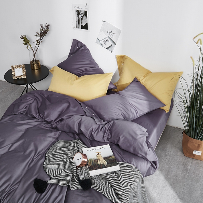 91家纺网 家纺一手货源 找家纺 优然居家纺 60支长绒棉纯色四件套优雅紫灰