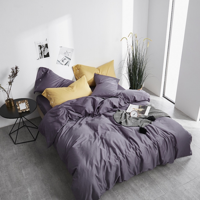 91家纺网 家纺一手货源 找家纺 优然居家纺 60支长绒棉纯色四件套优雅紫灰