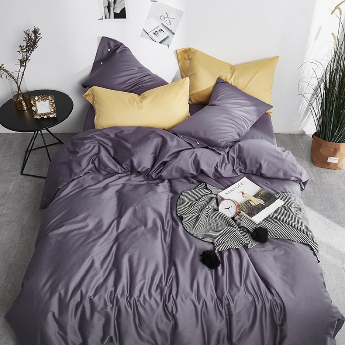 91家纺网 家纺一手货源 找家纺 优然居家纺 60支长绒棉纯色四件套优雅紫灰