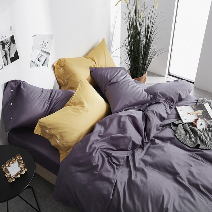 91家纺网 家纺一手货源 找家纺 优然居家纺 60支长绒棉纯色四件套优雅紫灰