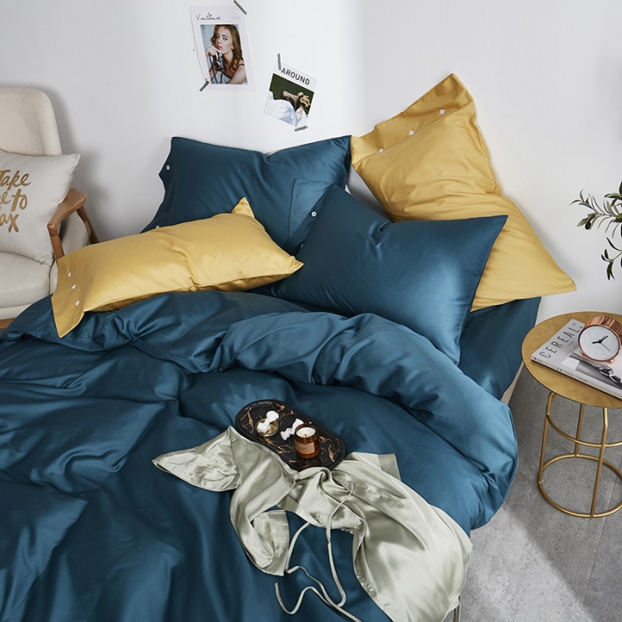 91家纺网 家纺一手货源 找家纺 优然居家纺  60支长绒棉纯色四件套静怡蓝