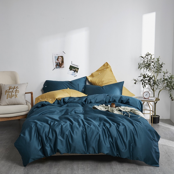 91家纺网 家纺一手货源 找家纺 优然居家纺  60支长绒棉纯色四件套静怡蓝