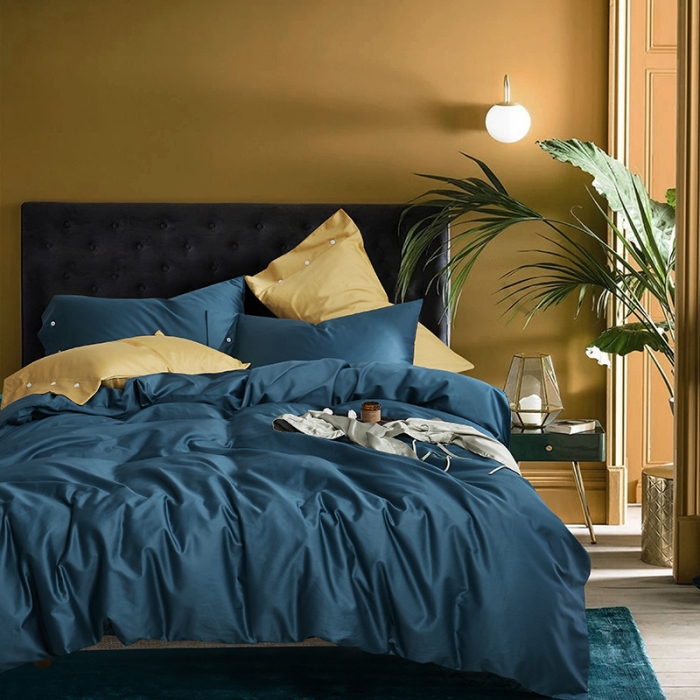 91家纺网 家纺一手货源 找家纺 优然居家纺  60支长绒棉纯色四件套静怡蓝