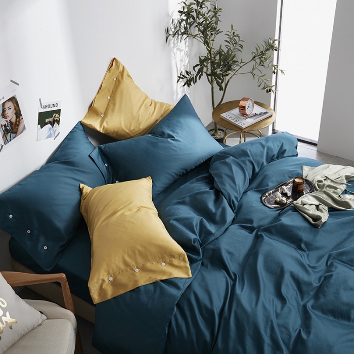 91家纺网 家纺一手货源 找家纺 优然居家纺  60支长绒棉纯色四件套静怡蓝