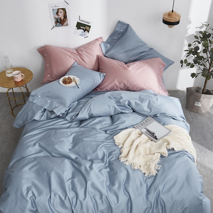 91家纺网 家纺一手货源 找家纺 优然居家纺  60支长绒棉纯色四件套海洋蓝