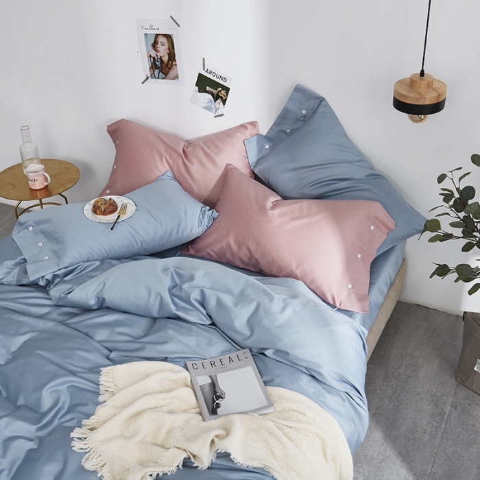 91家纺网 家纺一手货源 找家纺 优然居家纺  60支长绒棉纯色四件套海洋蓝