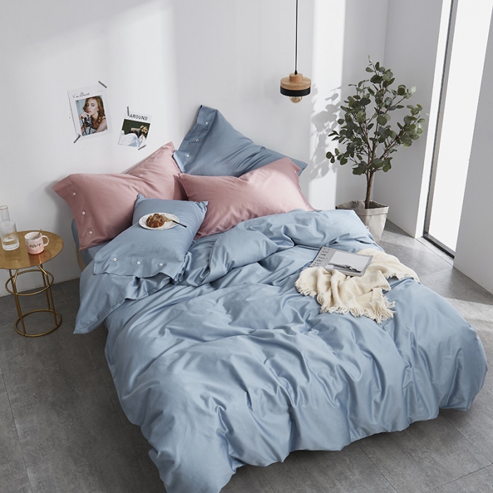 91家纺网 家纺一手货源 找家纺 优然居家纺  60支长绒棉纯色四件套海洋蓝