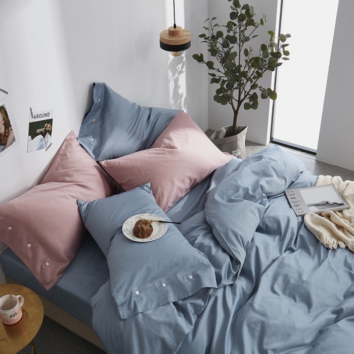 91家纺网 家纺一手货源 找家纺 优然居家纺  60支长绒棉纯色四件套海洋蓝