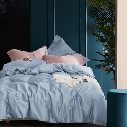 优然居家纺  60支长绒棉纯色四件套海洋蓝