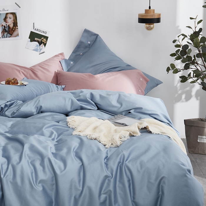 91家纺网 家纺一手货源 找家纺 优然居家纺  60支长绒棉纯色四件套海洋蓝