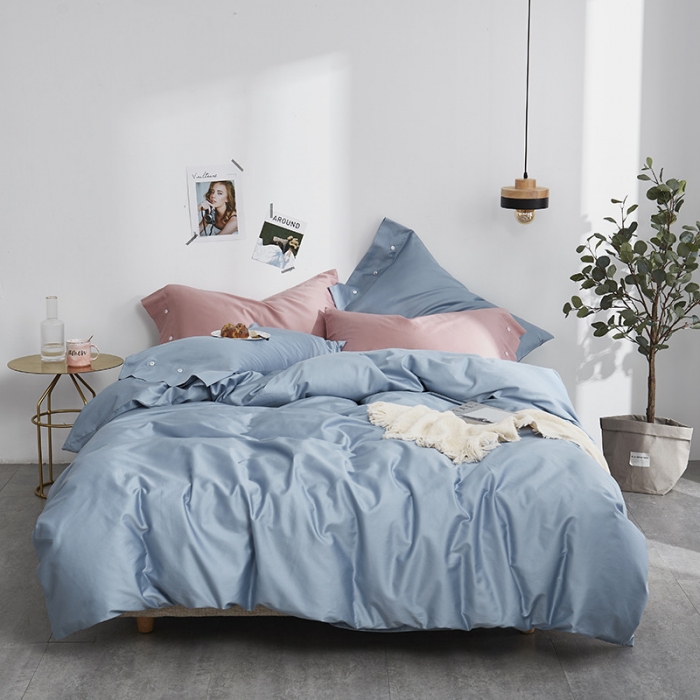 91家纺网 家纺一手货源 找家纺 优然居家纺  60支长绒棉纯色四件套海洋蓝