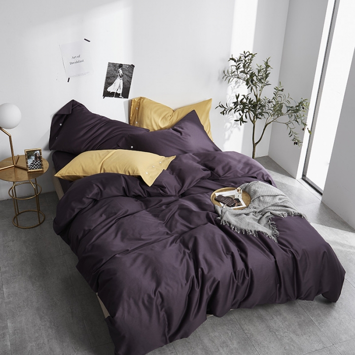 91家纺网 家纺一手货源 找家纺 优然居家纺  60支长绒棉纯色四件套冷艳紫