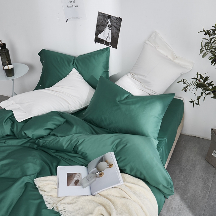 91家纺网 家纺一手货源 找家纺 优然居家纺  60支长绒棉纯色四件套 湖水绿