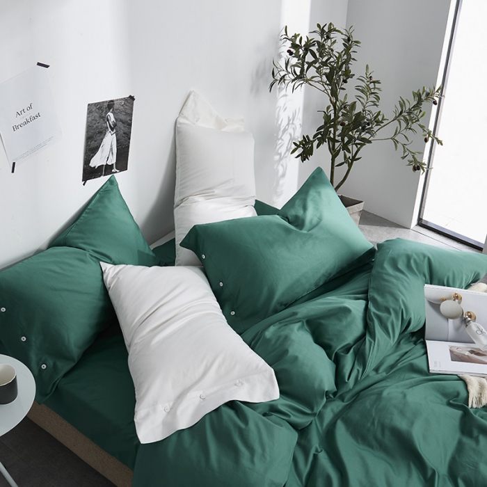 91家纺网 家纺一手货源 找家纺 优然居家纺  60支长绒棉纯色四件套 湖水绿