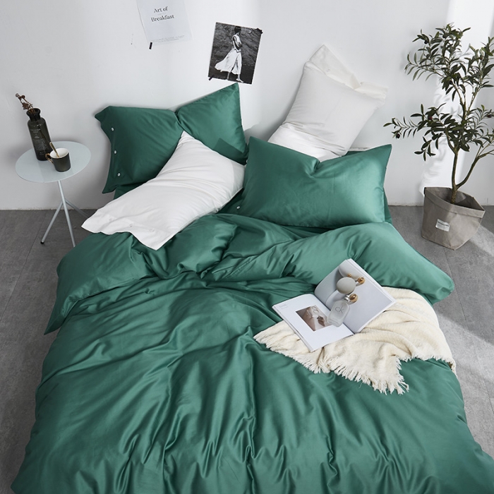 91家纺网 家纺一手货源 找家纺 优然居家纺  60支长绒棉纯色四件套 湖水绿