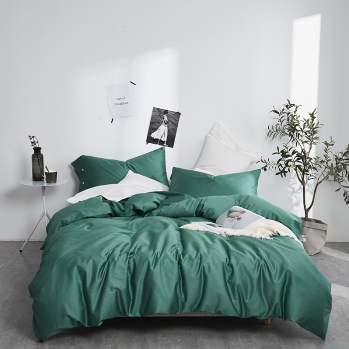 91家纺网 家纺一手货源 找家纺 优然居家纺  60支长绒棉纯色四件套 湖水绿