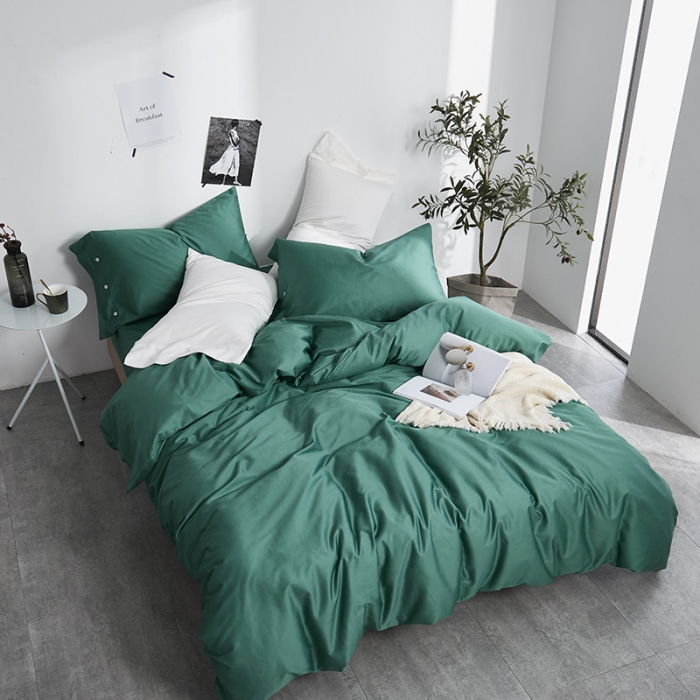 91家纺网 家纺一手货源 找家纺 优然居家纺  60支长绒棉纯色四件套 湖水绿