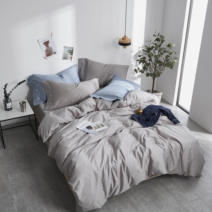 91家纺网 家纺一手货源 找家纺 优然居家纺  60支长绒棉纯色四件套 金属银灰