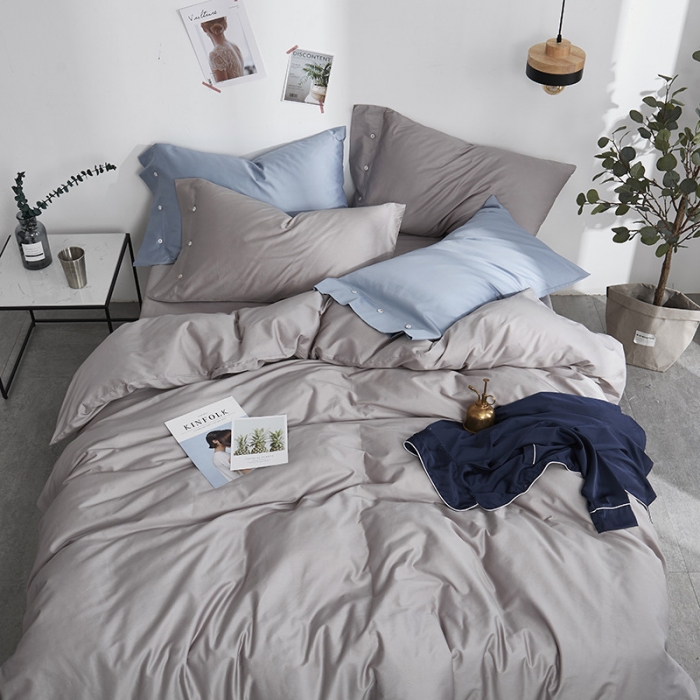 91家纺网 家纺一手货源 找家纺 优然居家纺  60支长绒棉纯色四件套 金属银灰